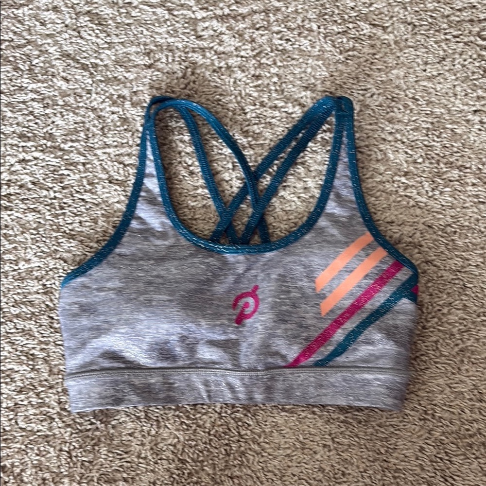 Peloton Gray Sports Bra with Multicolor Accents